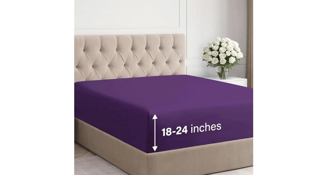 Extra Deep Queen Fitted Sheet - Hotel Luxury Single Fitted Sheet Only - Easily Fits 18 inch to 24 inch Mattress - Ultra Soft, Wrinkle & Fade Free with Extra Deep Pockets - Breathable & Comfy - Purple