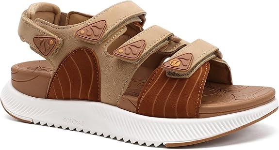 ONCAI Women's Walking Sandals with Arch Support Hiking Athletic Sandals Woman Outdoor Cushion Footbed Water Summer Thick Rubber Soles Sandalias Mujer Khaki/White Size 8