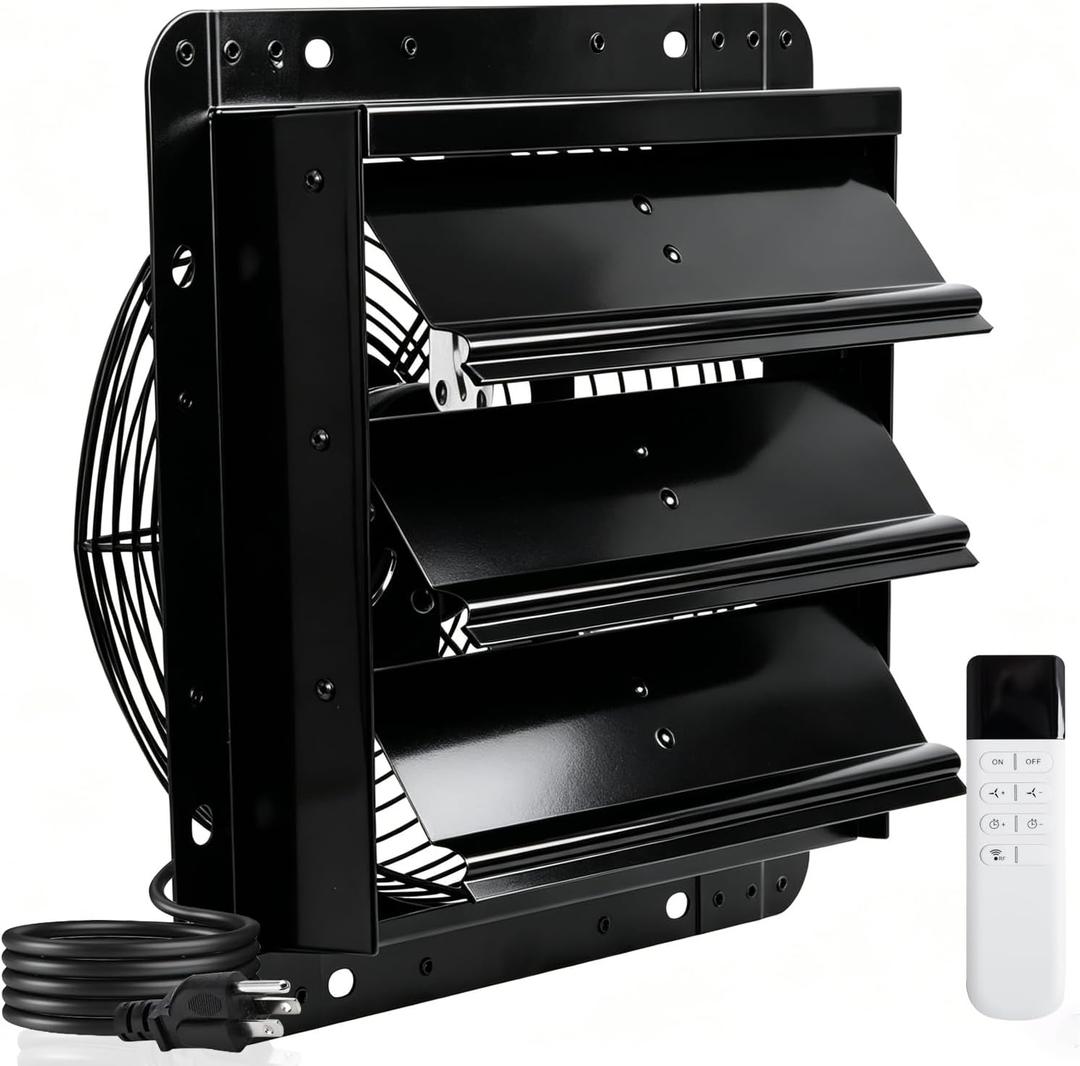 liguanow 12 Inch Shutter Exhaust Fan with Remote Control, 1200 CFM High Airflow Ventilation Fan, 8 Speed Adjustable, Plug & Play Wall Mounted Exhaust Fan for Garage, Workshop, Attic, Greenhouse & Shed