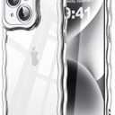SKYLMW Compatible with iPhone 15 Case, Kawaii Cute Curly Wave Frame Luxury Plating Edge, Stylish Glossy Clear Back, Soft TPU Shockproof Protective Cases for iPhone 15, Sliver