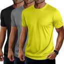 Ficerd 3 Pack Swim Shirts for Men Short Sleeve Quick Dry Shirts Crew Neck Rash Guard UV Athletic Lightweight Basics Tees (Black, Gray, Yellow, M)