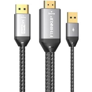 FThinkup HDMI to DisplayPort Cable 6.6FT, 4K@60Hz HDMI to Display Port Cable, Uni-Directional, Compatible with MacBook, Mac Mini, PS4/5, Xbox Series X/S, AMD, NVIDIA (Pack of 2)