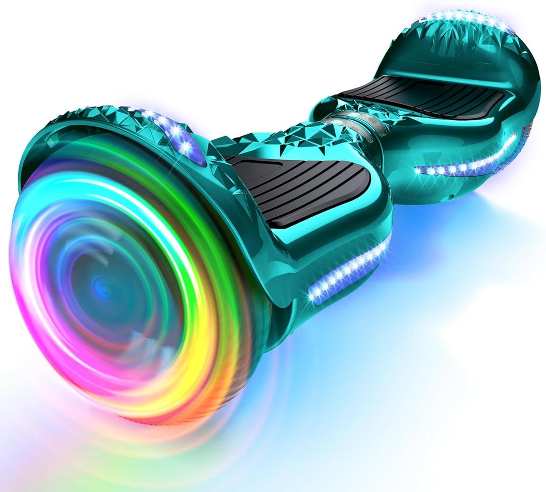 XERATH All terrain hoverboard with bright LED lights and flashing wheels,self balancing scooters with Bluetooth Speakers,UL2272 Safety Certification kids hoverboard ages 6-12 and teen(TURQUOISE)