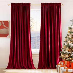 NICETOWN Christmas Red Velvet Blackout Curtains 84 inches Long 2 Panels for Bedroom, Wall Decor Soundproof Privacy Protection Panels for Home Theatre/Film Room/Stage (Rod Pocket Design)