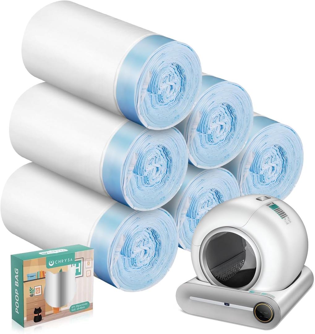 80 Count Waste Bags for Self-Cleaning Cat Litter Box, Replacement Extra Large Cat Litter Box Liners, 4 Rolls Drawstring Trash Bags for Robot, 20 x 18 Inches4 Packs/80 Counts