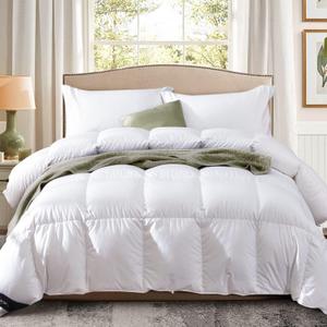 Globon King Size Down Comforter - All Season Duvet Insert with Medium Warmth, Soft and Noiseless Shell,8 Corner Tabs, and Machine Washable - White