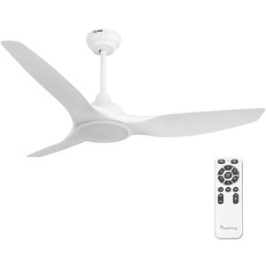 52 Inch Quiet DC Motor White Ceiling Fan with Light Remote Control, Indoor 3 Blade Modern Ceiling Fan for Bedroom Living Room