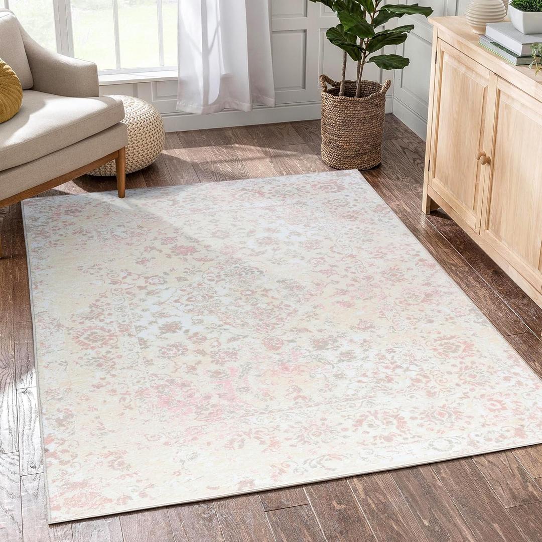 3x5 Area Rug - Vintage Floral Style for Indoor Spaces -Soft, Washable, Non Slip & Stain Resistant -Ideal for Living Room, Bedroom, Dining Room & Entryway, Beige