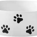 6.5 Inch White Ceramic Dog Bowl with Paw Print Pattern - Porcelain Wide Mouth Dog Food or Water Bowls, Large Feeding Pet Bowls for Indoor Medium Sized Dogs, for Wet or Dry Food