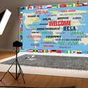 7X5ft International Flag Photo Backdrop Photography Background, Welcome of The World Christmas Backdrops Photo Booth Country Flags Banner Prop Decorations Wall Decor Tablecloth