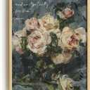 Framed Christian Wall Art, Vintage Rose Floral Canvas Picture, Rest in the Lord Scripture Psalm 37 Religious Decor for Bedroom Living Room Prayer Room, 12x16 Inch