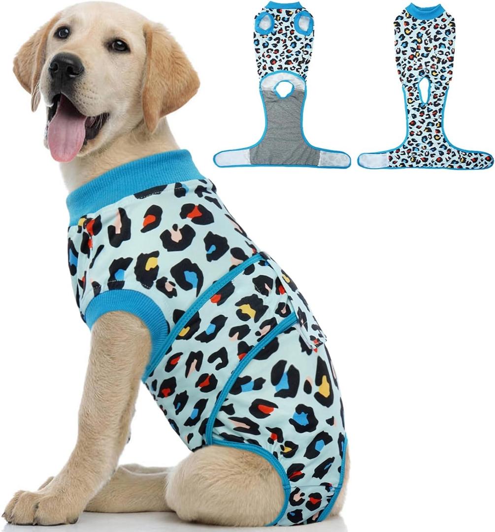 Kuoser Dog Recovery Suit for Dogs After Surgery,Professional Surgical Onesie for Female Male Dogs Spay Neuter,Soft Dog Surgery Suit Bodysuit for Abdominal Wounds Skin Disease,Blue Leopard (Medium (Back: 13.4" - 16.1"; Weight: 14 - 25LB))