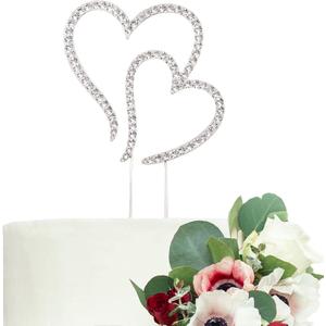 LOVENJOY Gift Boxed Two Hearts One Love Rhinestone Wedding Cake Topper Silver