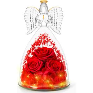 Agrul Mothers Day Flowers Gifts for Mom Women,Forever Real Roses in Angel Figurines,Mothers Day Roses Gifts for Grandma Wife/Red