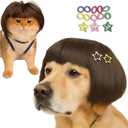 Funny Pet Wig  DIY Haircut & Adjustable Fit  Cat & Dog Costume for Halloween, Party, Photo Shoots  3D Natural Look  Fits 5kg-50kg Pets (Brown bob)