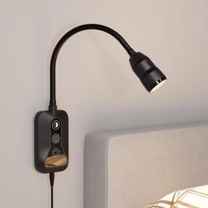 muyeziwo Wall Mounted Reading Light, Wall Light with Motion Sensor Switch, 5 Dimmable & Color Temperature Adjustable, USB-C Output, Flexible Neck Book Light for Bed, Heaboard (Black-1P)