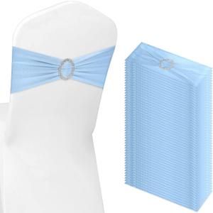 Tegeme 80 Pieces Chair Sashes & Bows - Stretch Spandex Chair Cover Band with Buckle for Wedding, Hotel Banquet, Birthday Party & Home Bulk Decorations(Blue)