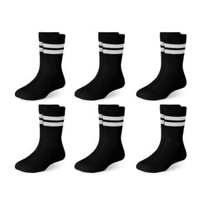 Haloumoning Boys Striped Crew Socks 6 Pairs Kids Cushioned Uniform Casual Athletic Soft Cotton Socks 4-15 Years