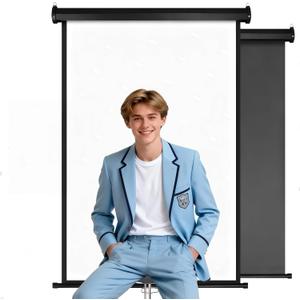 Retractable White Background Screen - 36" x56" ID Photo Portable Backdrop Roll Up/Pull Down Background Black and White Double-Sided Design Suitable for ID Card Passport Photo Photography