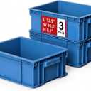 Heavy Duty Storage Bins, 3-Pack Stackable Tool Storage Box for Hardware, Screws, Nuts and Bolts, Space-Saving Straight Wall Container for Garage, Workshop & Factory, 13.5"L 10.3"W 5.1"H, Blue