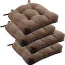downluxe Indoor Chair Cushions for Dining Chairs, Tufted Overstuffed Textured Foam Kitchen Chair Pads with Ties and Non-Slip Backing, 15.5" x 15.5" x 4", Brown, 4 Pack (4 Count (Pack of 1))