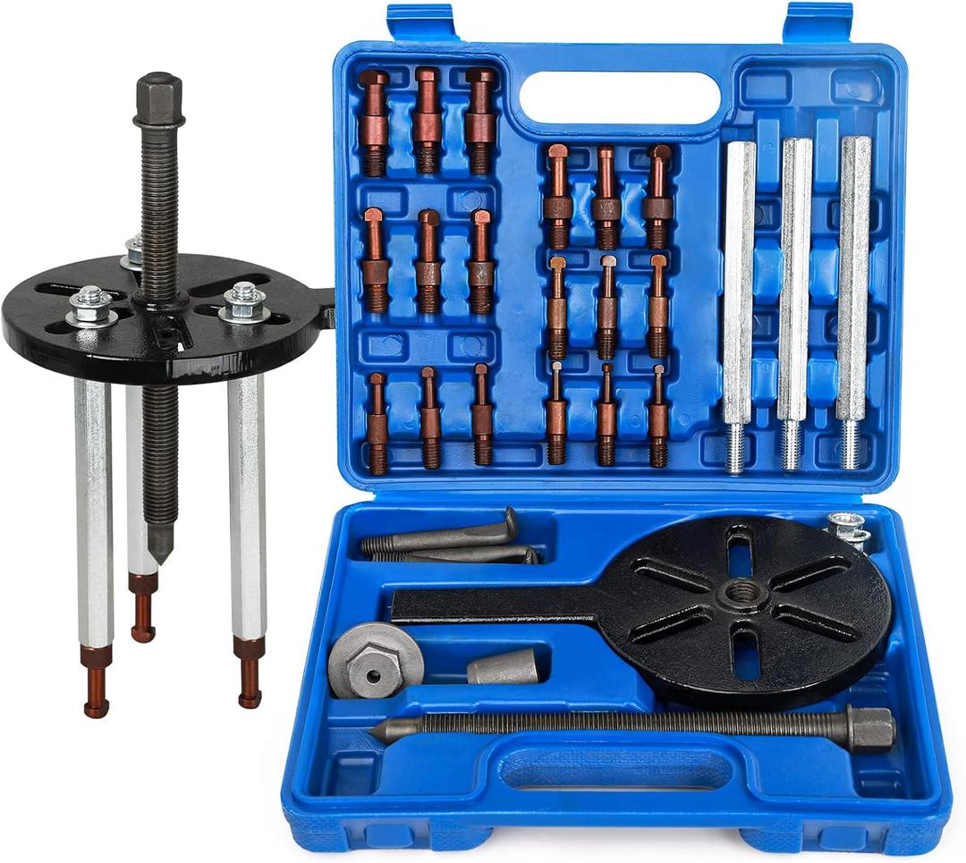 21 in1 Bearing Puller, Bearing Puller Set, Inner Hole Three-Jaw Puller, with Curved Hook and Red Steel Collet Multifunctional Bearing Removal Tool, with Heavy Duty Portable Storage Case Blue