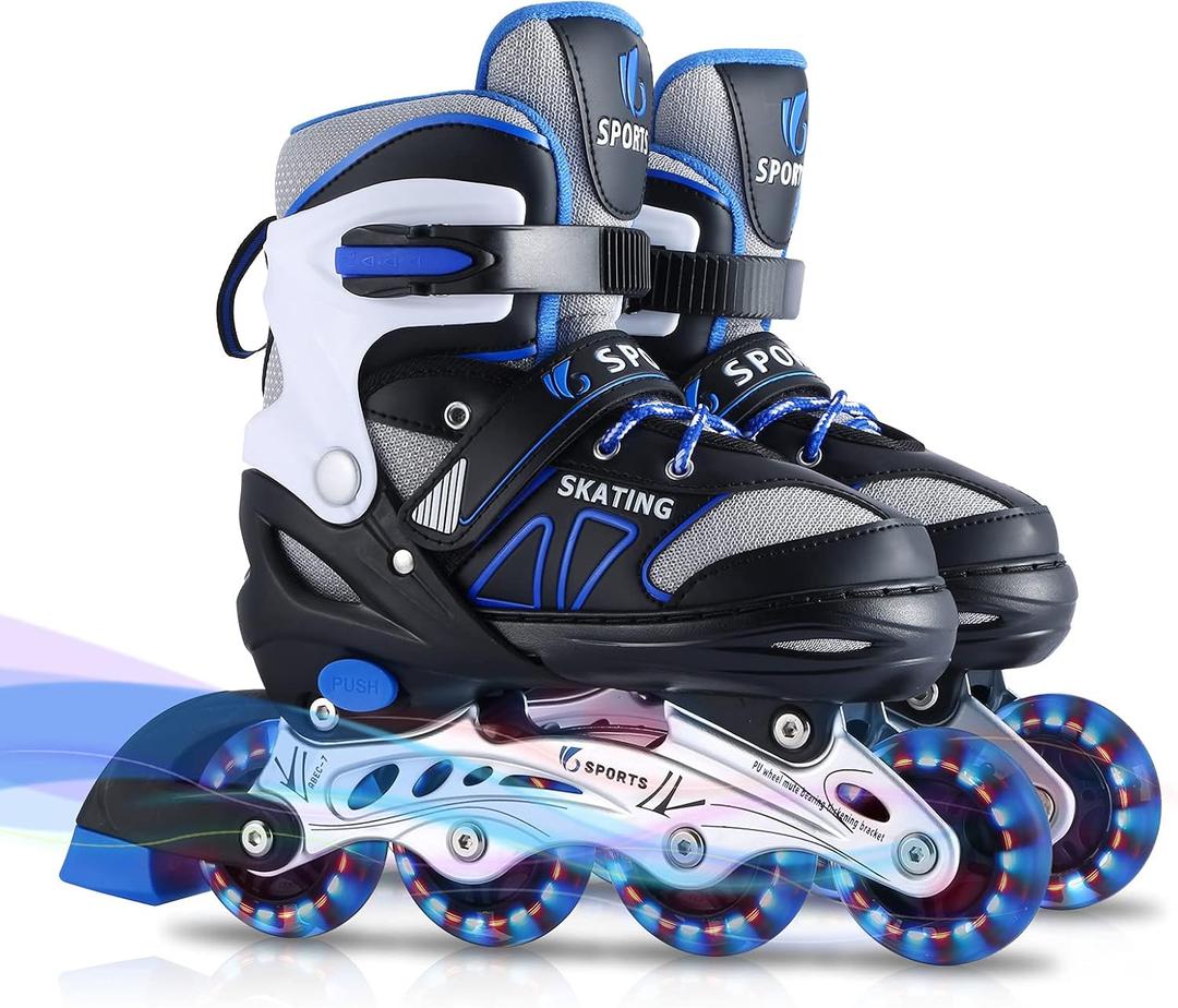 Inline Skates for Kids Girls Boys Beginners, 4 Size Adjustable Size with Light Up Wheels for Children. (Small(12J-2), Blue)
