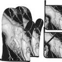 Perinsto Black and White Marble Oven Mitts & Pot Holders 4 Pcs Set, Decorative Heat Resistant Cooking Gloves Microwave Oven Gloves for Kitchen Baking Grilling BBQ
