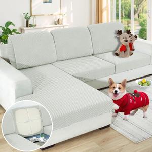 Clearance Stretch Individual Cushion Covers Sofa Loveseat Seat Cushion Slipcovers Soft Couch Cover Replacement Large Checkered Furniture Protector with Elastic Bottom (2 Pc Cushion Cover, Ivory)