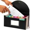 H4D Check Size 13 Pocket Expanding File Folder, Accordion File Organizer Wallet Case for Coupon Receipt Storage, 10 x 5.5 inches, Black