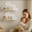 BugyBagy Cloud Wall Shelf Decorative Wooden Floating Shelf for Nursery, Kids Room Multiple Colors & Light Options (White Cloud Shelf Set of 2 No Light)