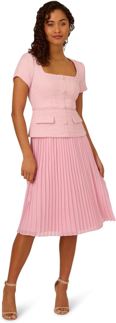 Adrianna Papell Women's Boucle Combo Midi Dress (16, Light Pink)