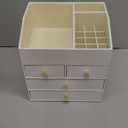 Vlando Makeup Organizer Countertop,Large Vanity Organizer PU Leather Make up Storage with 4 Drawers Skin care Organizer Cosmetic Display Case for Lipstick,Brushes,Bedroom-White