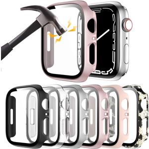 Rontion 6 Pack Hard PC Case for Apple Watch 40mm SE 3/SE(2022) Series 6/SE/5/4 with Tempered Glass Screen Protector, Ultra-Thin Scratch Resistant Protective Bumper Cover for iWatch 40mm Accessories