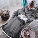 Tirrinia Sherpa Wearable Blanket With Sleeves, Full Body Throw Reading Wrap TV Blankets (Grey)