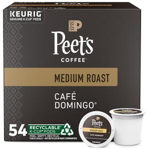 Peet's Coffee, Medium Roast Keurig K-Cup Pods - Caf Domingo 54 Count (1 Box of 54 Pods)