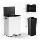 10.5 Gal Dual Compartment Stainless Steel Kitchen Trash Can with Lid, 20L+20L Recycling Garbage Bin, Soft Close Foot Pedal Trash Bin with 2 Removable Inner Buckets, Fingerprint Resistant for Home Offi | 20L+20L Recycling Garbage Bin, Soft Close Foot Pedal Trash Bin with 2 Removable Inner Bucket, Fingerprint Resistant for Home