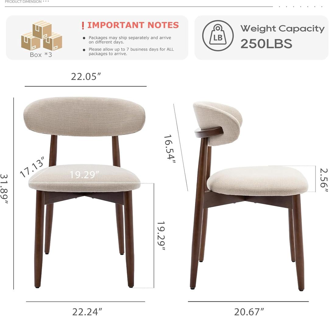 COLAMY Wooden Dining Chair, Modern Fabric Upholstered Dining Room Chair, Farmhouse Kitchen Side Chairs with Foot Pegs, Beige