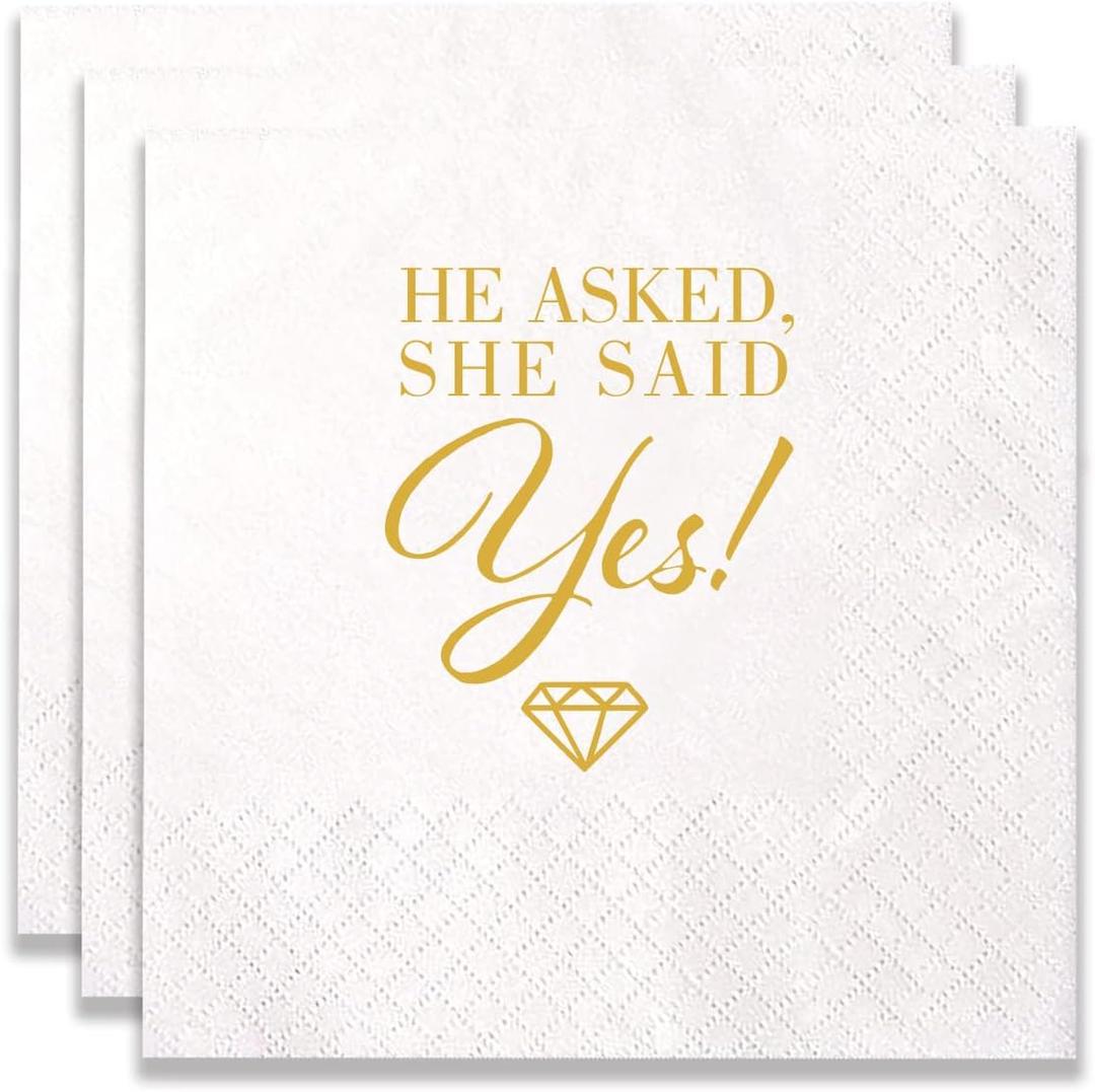 100 Count of "He AskedShe Said Yes" Paper Napkins for Engagement Party Bridal Shower Wedding Decoration