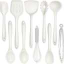 TeamFar Kitchen Cooking Utensils, 10 pcs Silicone Cooking Utensils Set, 446F Heat Resistant Kitchen Gadgets Tools Set w/Spatula, Turners, Spoons, Soup Ladle, Pasta Server for Nonstick Cookware, White