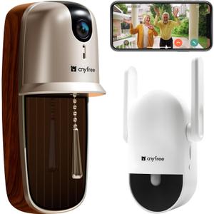 anyfree Doorbell Camera Wireless with Chime, HDR Smart WiFi Video Doorbell with PIR Motion Detection & AI Human, 2.4 / 5Ghz, Solar Assist Battery,Night Vision,2-Way Talk,SD Card & AWS Cloud Storage (Gold)