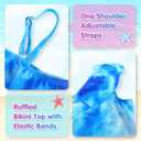 Girls Tankini Swimsuit Two Piece Bathing Suit Colorful Toddler Kids Ruffle Swimwear Adjustable Strap Summer Beach (Blue)size 150