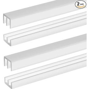 2 Sets Plastic Sliding Door Track Set for Cabinet Double Rails Panel Kit, 1/4" Thick Panels Glass Door Hardware System Window Track Quick Installation(3 ft,White)