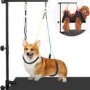 Dog Grooming Arm with Pet Grooming Hammock, getlstub 35" Pet Grooming Table Arm with Adjustable No Sit Haunch Holders, Dog Grooming Stand with Loop Noose for Small and Medium Pets (Black)