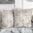Boho Floral Throw Pillow Covers 18x18 inch Set of 2,Cream Boho Rug Geometric Floral Pattern Decor Double Sided Pattern Cushion Cover Soft Pillow Case Living Sofa Room Bed Square Pillow Cover