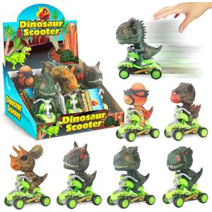 SMILESSKIDDO Dino Pull Back Cars - 6 Packs Dinosaur Cars, Dinosaur Toys, Finger Scooter, Mini T-Rex & Triceratops Toys, Stocking Stuffers for Kids Boys & Girls Age 3 4 5 6
