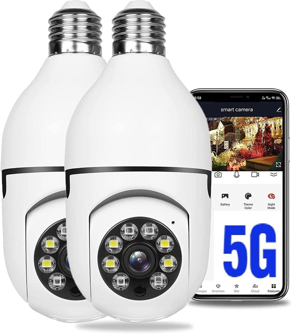 2PCS 360 Degree Security Cameras Wireless Outdoor, 2.4GHz & 5GHz WiFi Light Bulb Camera, 1080p Indoor for Home Camera System, Motion Detection, Two-Way Audio (2PCS)