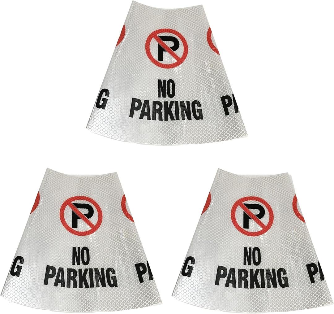 Reflective Traffic Safety-Cone Collar Kit, NO PARKING, 3-Pack