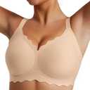 Womens Full Coverage Wire Free Bra - Plus Size Bras with Support and Lift Scalloped Everyday Comfort Bralettes (X-Large, Nude)