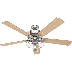 Hunter Fan 60 inch Casual Brushed Nickel Finish indoor Ceiling Fan with Light Kit and Pull chain 